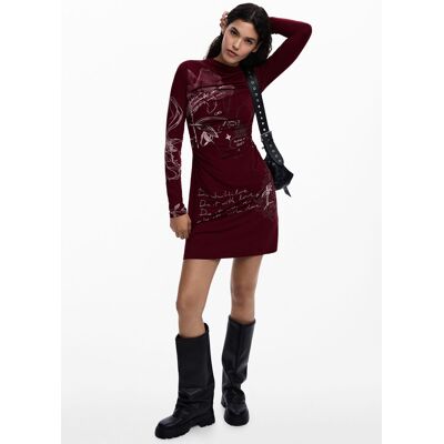 Desigual, Gebreide jurk met lange mouwen, Dames, Viscose, Rood, XL Desigual, Gebreide jurk met lange mouwen, Dames, Viscose, Rood, XL
