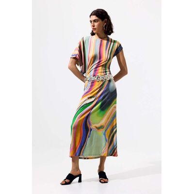 Desigual, Lang golvend kleed, Viscose, Groen, XS Desigual, Lang golvend kleed, Viscose, Groen, XS