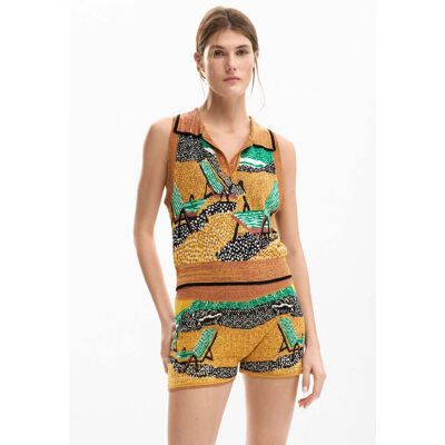 Desigual, Mouwloos jacquard T-shirt, Dames, Bruin, M Desigual, Mouwloos jacquard T-shirt, Dames, Bruin, M