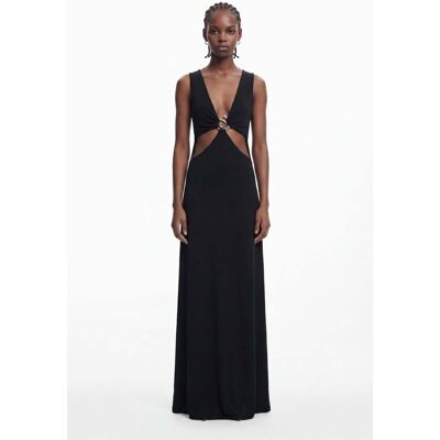 Desigual, Lange jurk met metalen applicatie, Viscose, Zwart, L Desigual, Lange jurk met metalen applicatie, Viscose, Zwart, L