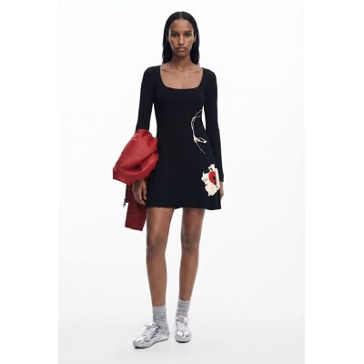 Desigual, Korte bloemenjurk, Dames, Viscose, Zwart, M Desigual, Korte bloemenjurk, Dames, Viscose, Zwart, M