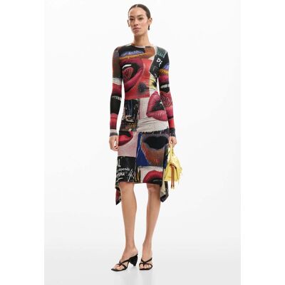 Desigual, Jurk met lippenprint, Dames, Viscose, Zwart, S Desigual, Jurk met lippenprint, Dames, Viscose, Zwart, S