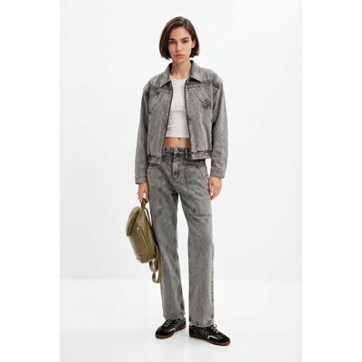 Desigual, Straight jeans met patch, Katoen, Zwart, 42 Desigual, Straight jeans met patch, Katoen, Zwart, 42