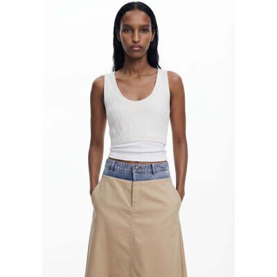 Desigual, 2-in-1 T-shirt, Dames, Viscose, Wit, M Desigual, 2-in-1 T-shirt, Dames, Viscose, Wit, M