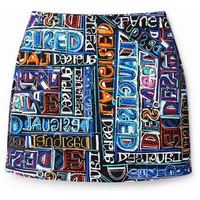 Desigual, Slim fit minirok met arty logo, Katoen, Zwart, XS Desigual, Slim fit minirok met arty logo, Katoen, Zwart, XS
