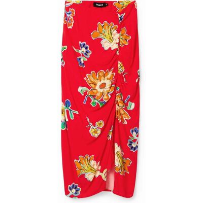 Desigual, Aangerimpelde midi-rok, Dames, Viscose, Rood, M Desigual, Aangerimpelde midi-rok, Dames, Viscose, Rood, M