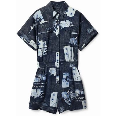 Desigual, Korte jumpsuit kaarten, Blauw, XL Desigual, Korte jumpsuit kaarten, Blauw, XL