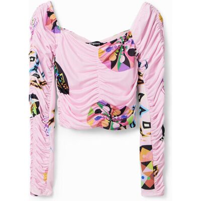 Desigual, Gerimpelde blouse M. Christian Lacroix, Dames, Polyester, Oranje, S Desigual, Gerimpelde blouse M. Christian Lacroix, Dames, Polyester, Oranje, S