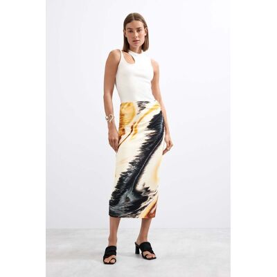 Desigual, Gebreide rok met print, Dames, Viscose, Geel, L Desigual, Gebreide rok met print, Dames, Viscose, Geel, L