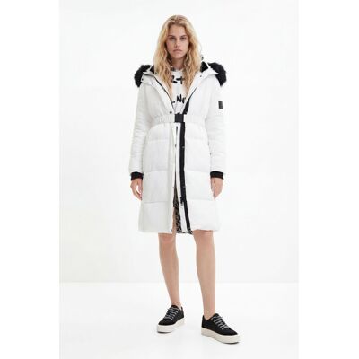 Desigual, Lange padded jas met afneembare mouwen, Polyester, Wit, XS Desigual, Lange padded jas met afneembare mouwen, Polyester, Wit, XS