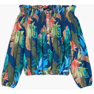 Desigual, Bedrukte blouse met boothals, Dames, Viscose, Blauw, L Desigual, Bedrukte blouse met boothals, Dames, Viscose, Blauw, L