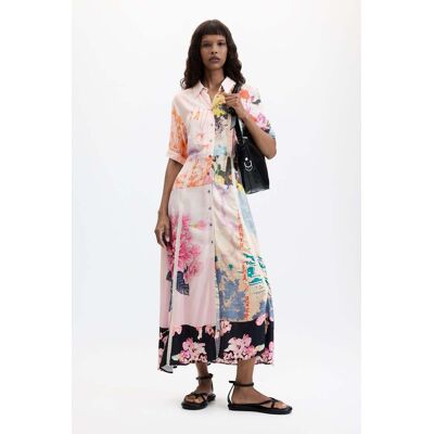 Desigual, Lange bedrukte jurk, Dames, Viscose, Rood, XS Desigual, Lange bedrukte jurk, Dames, Viscose, Rood, XS