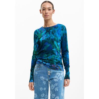 Desigual, Fijne trui met bloementuin, Dames, Groen, M Desigual, Fijne trui met bloementuin, Dames, Groen, M