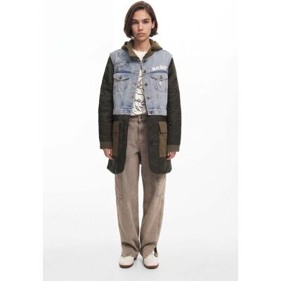 Desigual, Hybride parka met capuchon Mickey, Katoen, Groen, L Desigual, Hybride parka met capuchon Mickey, Katoen, Groen, L