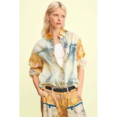 Desigual, Hybride denim blouse, Dames, Katoen, Geel, L Desigual, Hybride denim blouse, Dames, Katoen, Geel, L