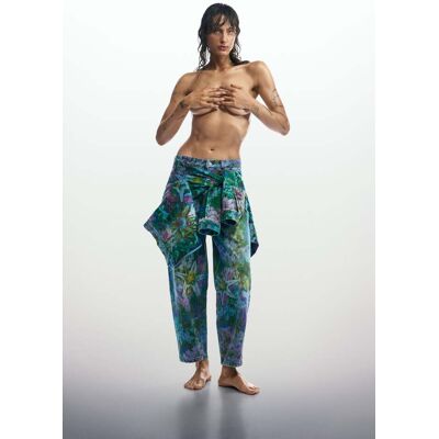 Desigual, Tuinbroek wilde tuin, Dames, Katoen, Blauw, 34 Desigual, Tuinbroek wilde tuin, Dames, Katoen, Blauw, 34