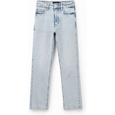 Desigual, Straight jeans met stras, Katoen, Blauw, 36 Desigual, Straight jeans met stras, Katoen, Blauw, 36