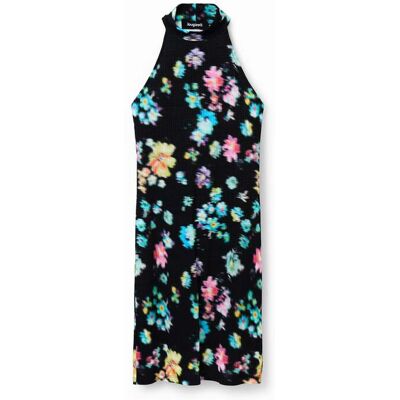 Desigual, Korte jurk met halternek, Viscose, Zwart, M Desigual, Korte jurk met halternek, Viscose, Zwart, M