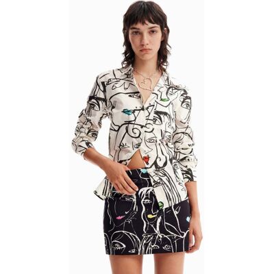 Desigual, Slim fit minirok met gezichten, Katoen, Zwart, XS Desigual, Slim fit minirok met gezichten, Katoen, Zwart, XS