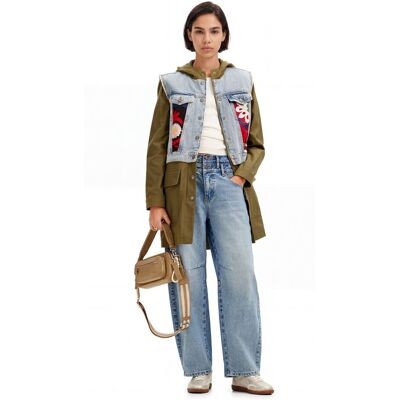 Desigual, 2-in-1 hybride parka borduursels, Katoen, Groen, L Desigual, 2-in-1 hybride parka borduursels, Katoen, Groen, L
