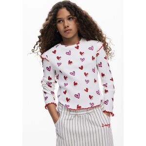 Desigual, Lange mouw t-shirt met hartjes, Kinderen, Katoen, Wit, 5/6 Desigual, Lange mouw t-shirt met hartjes, Kinderen, Katoen, Wit, 5/6
