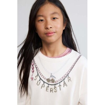 Desigual, Sweatshirt met kettingprint, Kinderen, Katoen, Wit, 3/4 Desigual, Sweatshirt met kettingprint, Kinderen, Katoen, Wit, 3/4