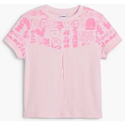 Desigual, T-shirt met korte mouwen en lettering, Kinderen, Katoen, Rood, 3/4 Desigual, T-shirt met korte mouwen en lettering, Kinderen, Katoen, Rood, 3/4
