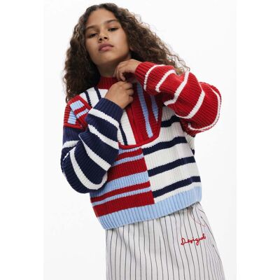 Desigual, Gestreepte trui met rits, Kinderen, Blauw, 13/14 Desigual, Gestreepte trui met rits, Kinderen, Blauw, 13/14