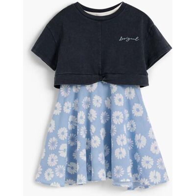 Desigual, 2-in-1 jurk met bloemen, Kinderen, Katoen, Blauw, 9/10 Desigual, 2-in-1 jurk met bloemen, Kinderen, Katoen, Blauw, 9/10