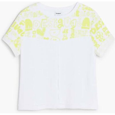Desigual, T-shirt met korte mouwen en lettering, Kinderen, Katoen, Geel, 3/4 Desigual, T-shirt met korte mouwen en lettering, Kinderen, Katoen, Geel, 3/4
