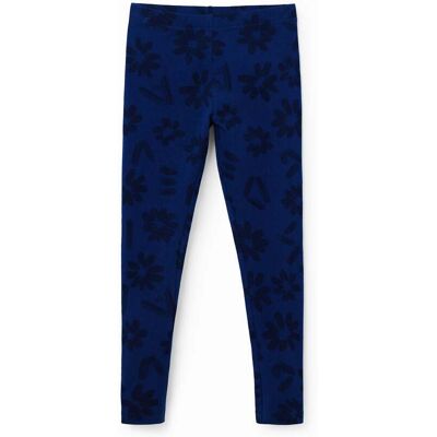 Desigual, Lange legging met bloemen, Katoen, Blauw, S Desigual, Lange legging met bloemen, Katoen, Blauw, S