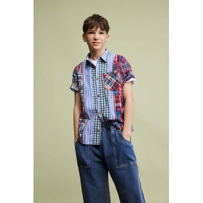 Desigual, Patchwork geruite overhemd, Kinderen, Katoen, Blauw, 13/14 Desigual, Patchwork geruite overhemd, Kinderen, Katoen, Blauw, 13/14