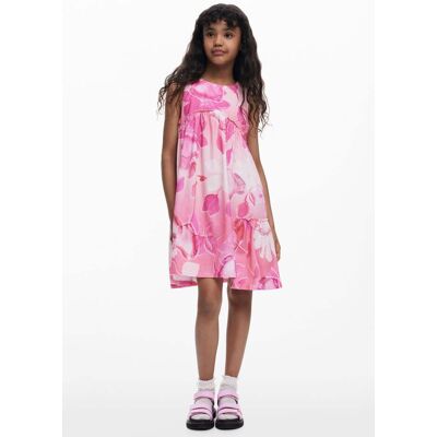 Desigual, Jurk met geplooide bloemen, Kinderen, Katoen, Rood, 3/4 Desigual, Jurk met geplooide bloemen, Kinderen, Katoen, Rood, 3/4