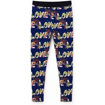 Desigual, Legging met bloemen en Love, Katoen, Blauw, XL Desigual, Legging met bloemen en Love, Katoen, Blauw, XL