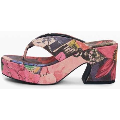 Desigual, Platform sandaal met print, Dames, Katoen, Rood, 37 Desigual, Platform sandaal met print, Dames, Katoen, Rood, 37