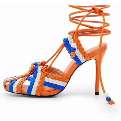Desigual, Sandaal met hak Stella Jean, Lamb Leather, Oranje, 37 Desigual, Sandaal met hak Stella Jean, Lamb Leather, Oranje, 37