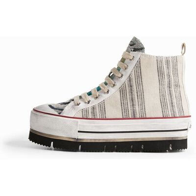 Desigual, Hoge sneaker met plateauzool en strepen, Polyester, 37 Desigual, Hoge sneaker met plateauzool en strepen, Polyester, 37