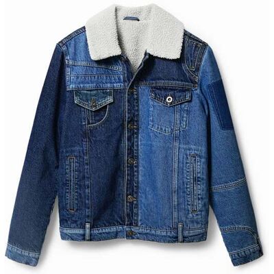 Desigual, Spijkerjack met lamsvacht, Katoen, Blauw, L Desigual, Spijkerjack met lamsvacht, Katoen, Blauw, L