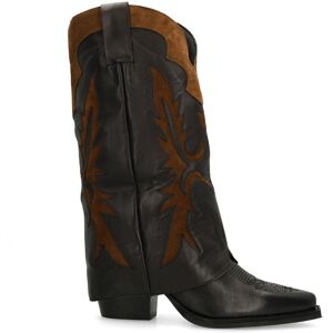 Sacha Zwarte leren Cowboylaarzen met bruine suède details zwart vrouw 42 Sacha Zwarte leren Cowboylaarzen met bruine suède details zwart vrouw 42