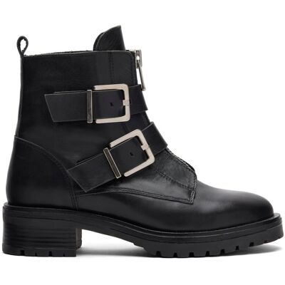 Sacha Zwarte leren biker boots met zilverkleurige gespen zwart vrouw 40 Sacha Zwarte leren biker boots met zilverkleurige gespen zwart vrouw 40