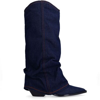 Sacha Donkerblauwe denim cowboylaarzen met flap blauw vrouw 36 Sacha Donkerblauwe denim cowboylaarzen met flap blauw vrouw 36
