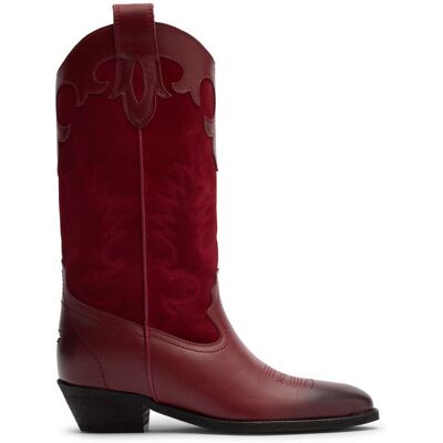 Sacha Rode leren cowboylaarzen met sierstiksels rood vrouw 38 Sacha Rode leren cowboylaarzen met sierstiksels rood vrouw 38
