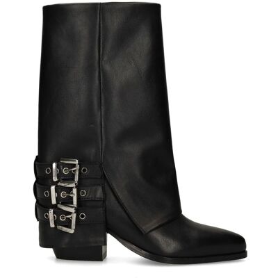 Sacha Zwarte leren biker boots met flap zwart vrouw 40 Sacha Zwarte leren biker boots met flap zwart vrouw 40