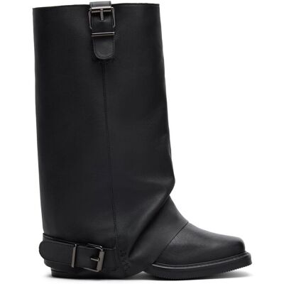 Sacha Zwarte leren biker boots met flap zwart vrouw 40 Sacha Zwarte leren biker boots met flap zwart vrouw 40
