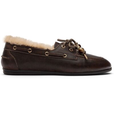 Sacha Donkergrijze leren bootschoenen met wol grijs vrouw 41 Sacha Donkergrijze leren bootschoenen met wol grijs vrouw 41