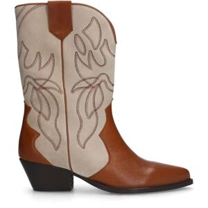 Sacha Cognac leren cowboy laarsjes met suède details bruin vrouw 36 Sacha Cognac leren cowboy laarsjes met suède details bruin vrouw 36