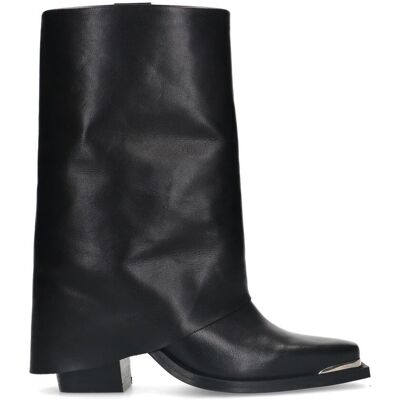 Sacha Zwarte leren western enkellaarsjes met flap zwart vrouw 41 Sacha Zwarte leren western enkellaarsjes met flap zwart vrouw 41