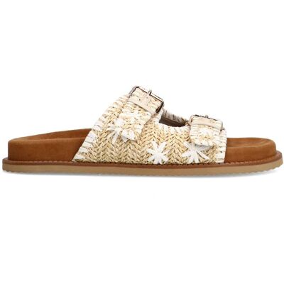 Sacha Beige raffia slippers met witte details beige vrouw 41 Sacha Beige raffia slippers met witte details beige vrouw 41