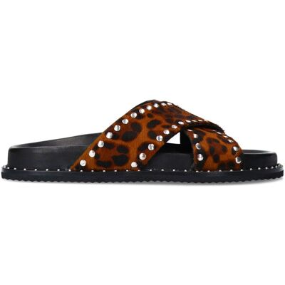 Sacha Leopard slippers met zilverkleurige studs bruin vrouw 37 Sacha Leopard slippers met zilverkleurige studs bruin vrouw 37
