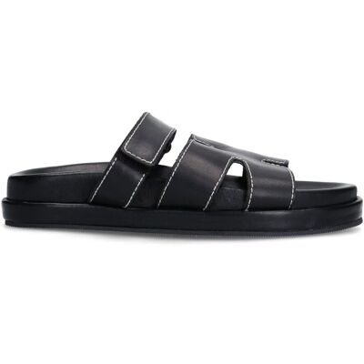 Sacha Zwarte leren slippers met klittenband zwart vrouw 38 Sacha Zwarte leren slippers met klittenband zwart vrouw 38